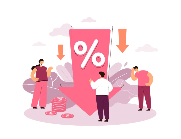 Down arrow with percentage decrease ai