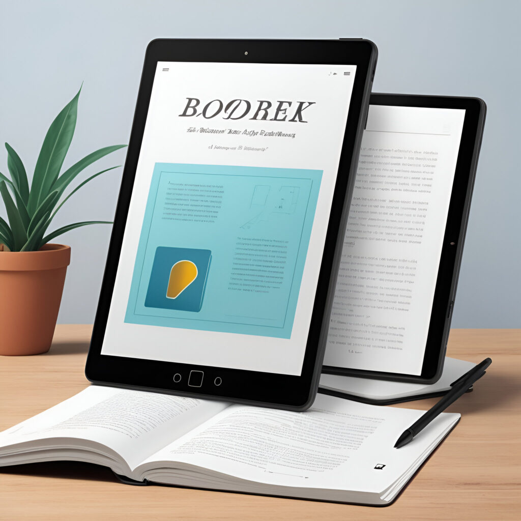 interactive ebook reader app realistic tablet mockup with page flipping bookmarks