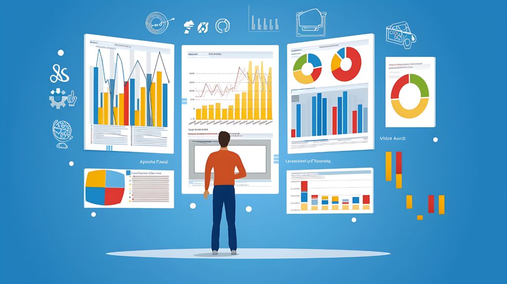 man looking computer screen with chart showing graphs charts